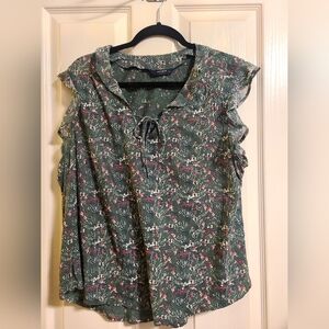 Lucky Brand Green Ruffled Tie Front Blouse